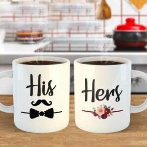 "his and her Couple Matching Mug Set of 2 White Ceramic Mug