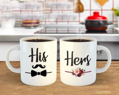 "his and her Couple Matching Mug Set of 2 White Ceramic Mug