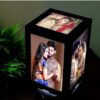 Rotating Photo Lamp with LED Lights, 10x10x15.5 cm, 5 Photos Display, Black Frame, Anniversary Birthday Gift