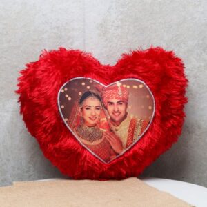 Personalized Red Fur Heart Cushion – Photo Cushion – Wedding Gifts – Room Decor – Photo Pillow