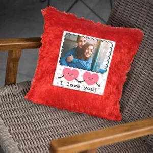 Arihant Gift Bikaner – Customizable Red Fur Cushion | Soft, Stylish & Perfect for Gifting